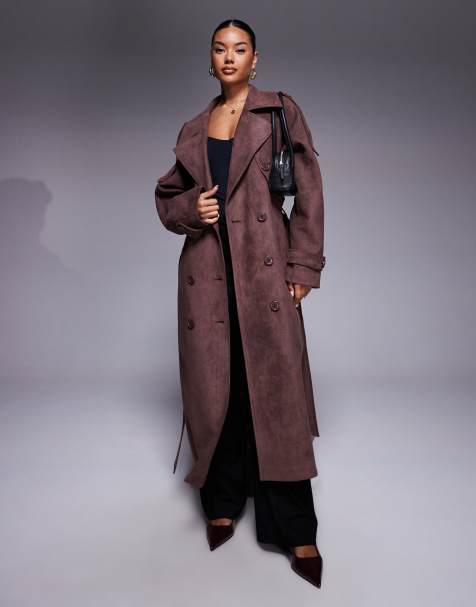 Aria Cove belted suede trench maxi coat in chocolate - view 1