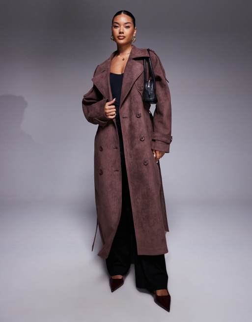 Aria Cove belted suede trench maxi coat in chocolate