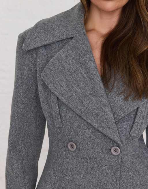 Aria Cove Blazer in Wolloptik mit Oversize-Revers und doppelter Knopfleiste in Grau, 2 von 4