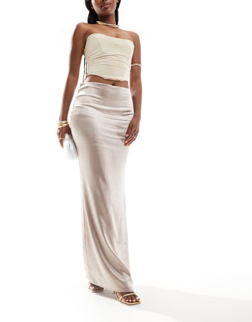 Aria Cove - Bodycon maxi jurk van satijn met fishtail in mokka, 5 van 5