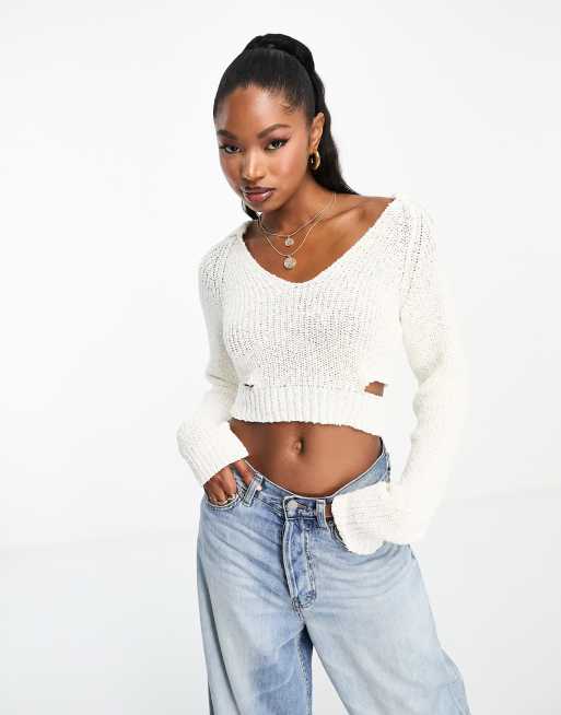 Aria Cove boucle collar detail v neck jumper with cut out detail