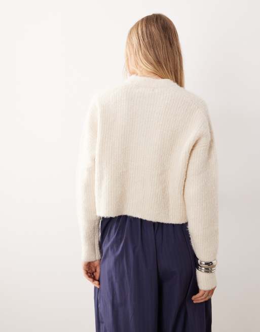 Aria Cove - Bouclé gebreid vest met knoopsluiting in crème, 4 van 4