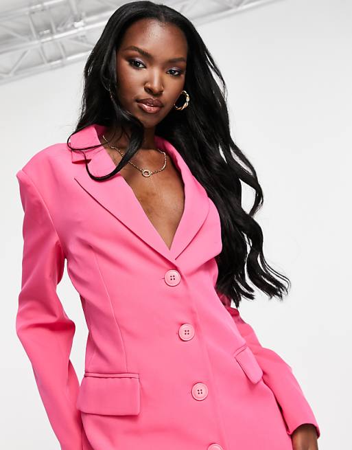 hot pink blazer dress AKIRA A La Mode Mini | satiny lining FRENCH CONNECTION Hot Pink Blazer