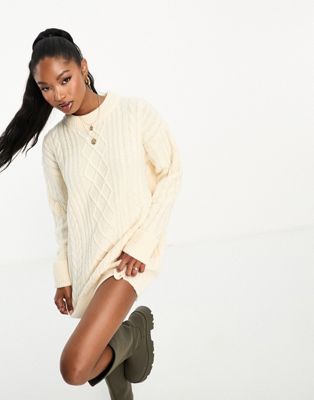 Aria Cove cable knit longline jumper with wide sleeves in cream - ASOS Price Checker
