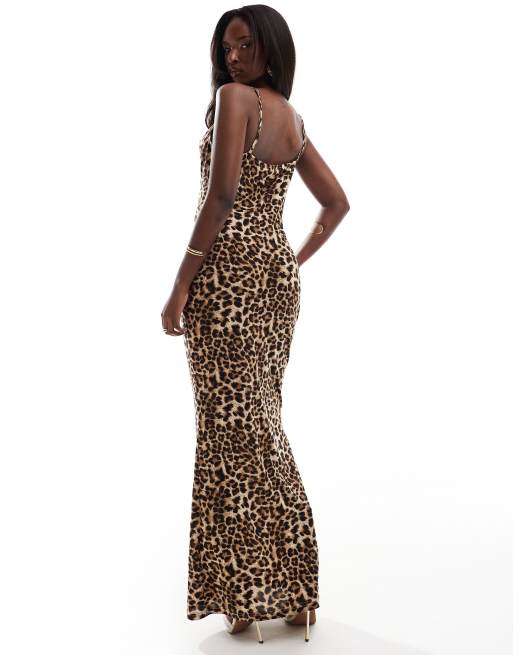 Aria Cove - Cami-maxikjole med vandfaldsudskæring i leopardprint, 3 af 4