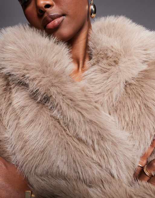 Aria Cove - Cappotto in pelliccia sintetica beige, 3 di 4