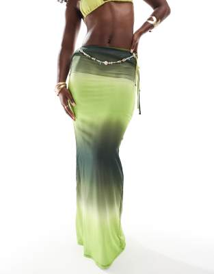 Aria Cove Aria Cove chiffon maxi tie side beach skirt co-ord in green ombre