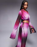 [Aria Cove] Aria Cove chiffon wrap split sleeve beach top in purple ombre (part of a set) 8 PURPLE