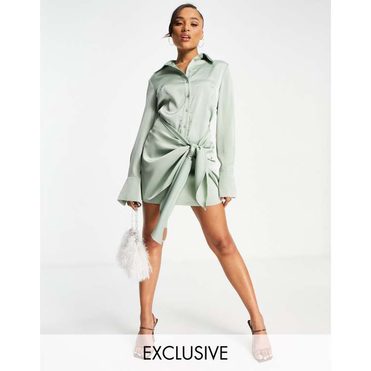 Aria Cove collar detail button through shirt dress in sage