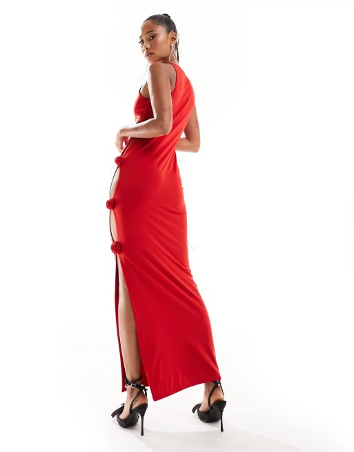 Aria Cove corsage cut out side maxi dress in red