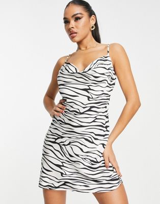 Aria Cove cowl front mini dress in zebra print - ASOS Price Checker