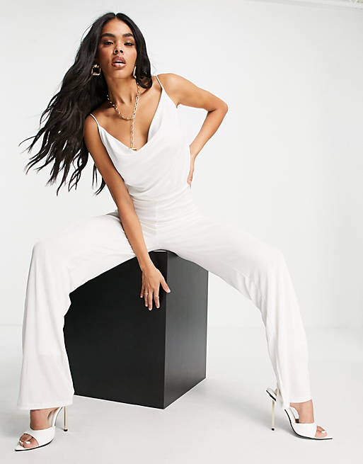Jumpsuits & Playsuits Aria Cove cowl neck wide leg jumpsuit in white 