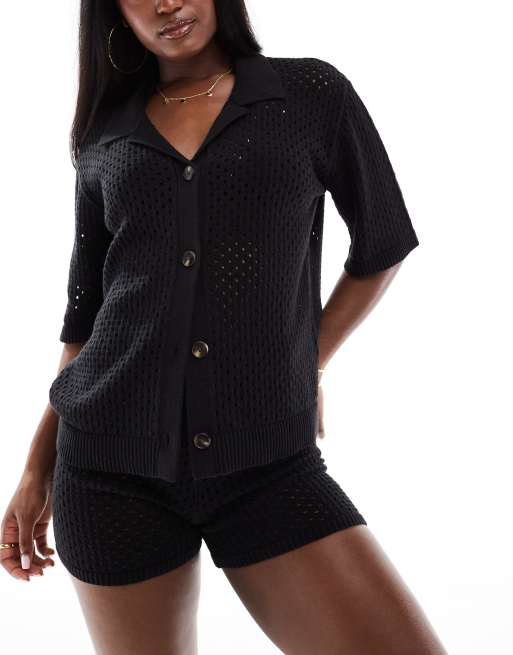 Aria Cove crochet beach shirt in black - part of a set