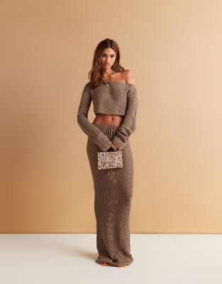 ARIA COVE CROCHET KNITTED OFF SHOULDER CROPPED BEACH TOP CO-ORD