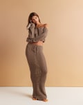 [Aria Cove] Aria Cove crochet knitted low rise drawstring waist maxi beach skirt in soft brown (Part of a set) 16 Soft Brown