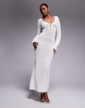 [Aria Cove] Aria Cove crochet wide sleeve pearl clasp maxi beach dress in white 16 WHITE