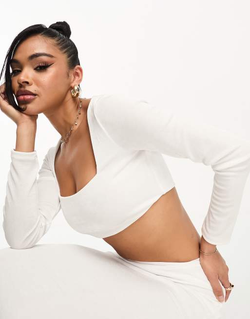 Aria Cove - Crop top d'ensemble près du corps à encolure carrée - Blanc