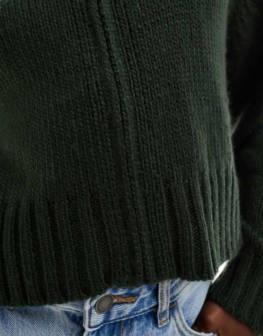 Aria Cove cropped knitted zip through hoodie in dark green, 3 of 4