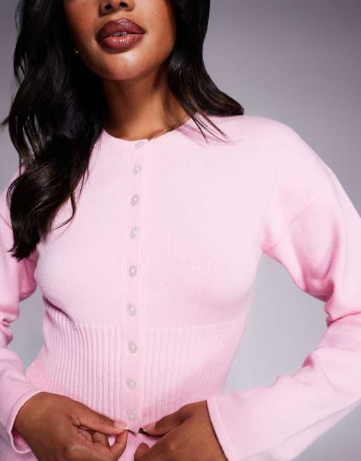Aria Cove - Cropped vest met structuur en geribbelde taille in roze, deel van co-ord set, 4 van 4
