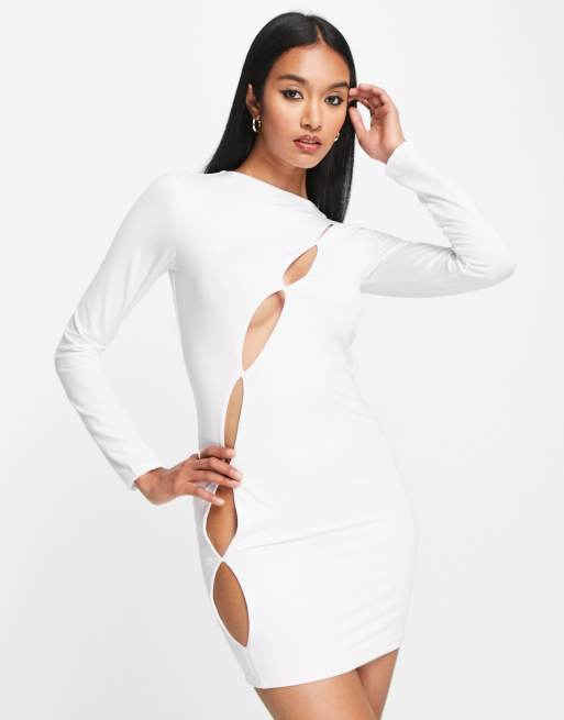 Aria Cove cut out hole detail long sleeve mini dress in white