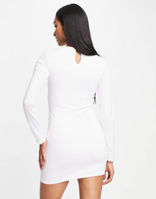 White long shop sleeve fitted dress