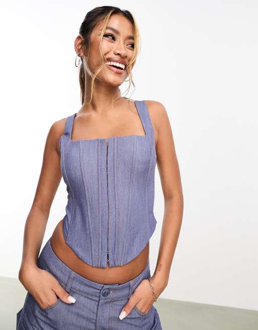 Aria Cove denim look corset top in blue - part of a set