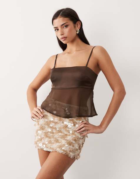 Aria Cove disc sequin mini skirt in neutral - view 1