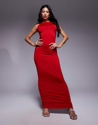 Aria Cove - Doppellagiges, formendes Bodycon-Maxikleid aus anschmiegsamem Material in Rot mit gebundenen Trägern