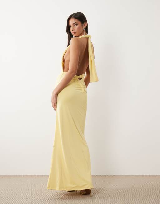 strapless open back dress YELLOW SILK OPEN BACK SHOULDER DRESS FRANKIS - BANGKOK CLOTHING STORE -  HANDMADE CLOTHING main image 1