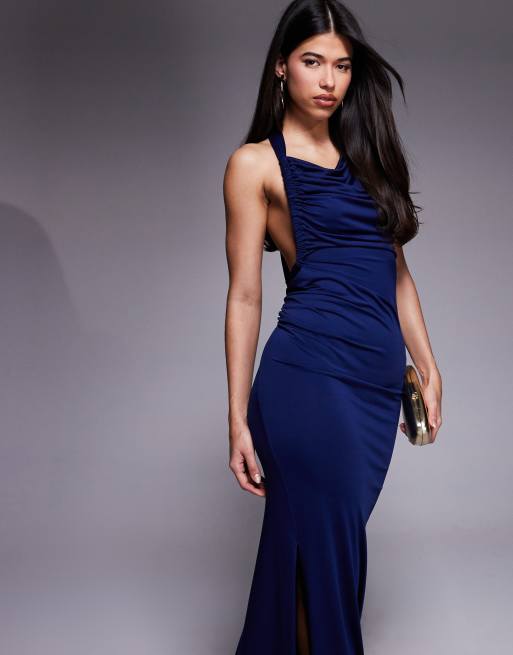 blue low back maxi dress Shona Joy - La Lune Plunged Cross Back Maxi Dress - Iceberg Blue main image 0
