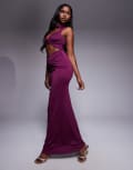 [Aria Cove] Aria Cove double layered slinky cut out high neck twist front maxi dress in plum-Purple 6 PURPLE