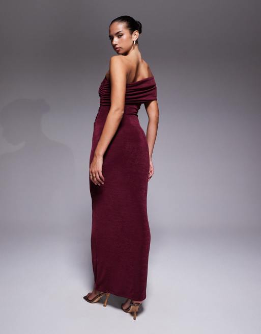 Aria Cove double layered slinky multiway bodycon maxi dress in burgundy