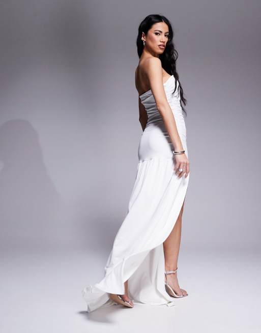 strapless open back dress Ruched One-Shoulder Mini Dress