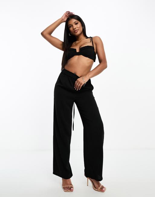 Aria Cove elasticated waist wide leg pants in black (part of a set)
