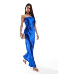 [Aria Cove] Aria Cove exclusive hammered satin bandeau open back maxi dress in cobalt-Blue 14 Cobalt