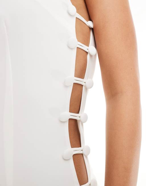 Aria Cove exclusive high neck open button side detail mini dress in white, 3 of 4