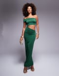 [Aria Cove] Aria Cove exclusive slinky bandeau asymmetric cut out detail maxi dress in emerald green 12 Emerald green