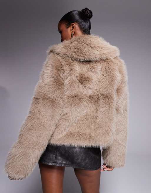Aria Cove faux fur coat in mushroom