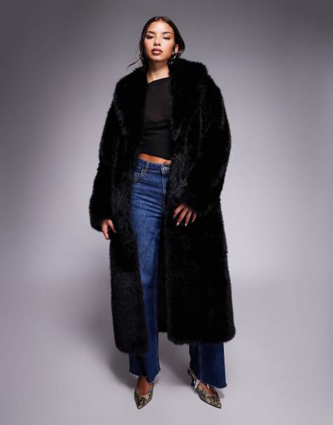 Aria Cove faux-fur oversized collared maxi jacket in black - view 1