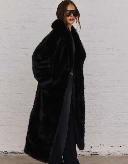 Aria Cove faux fur oversized longline coat in black, 2 of 4