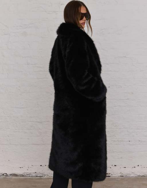 Aria Cove faux fur oversized longline coat in black, 4 of 4