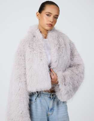Aria Cove faux fur wide sleeve cropped jacket in gray