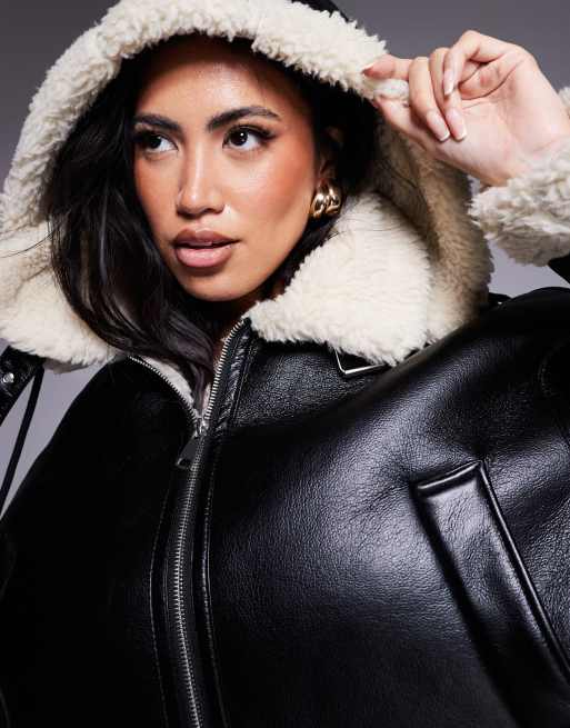 Faux shearling coat with hood online