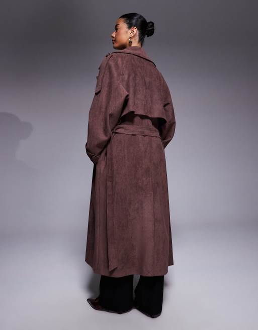 Aria Cove faux suede belted trench maxi coat in chocolate, 4 of 4