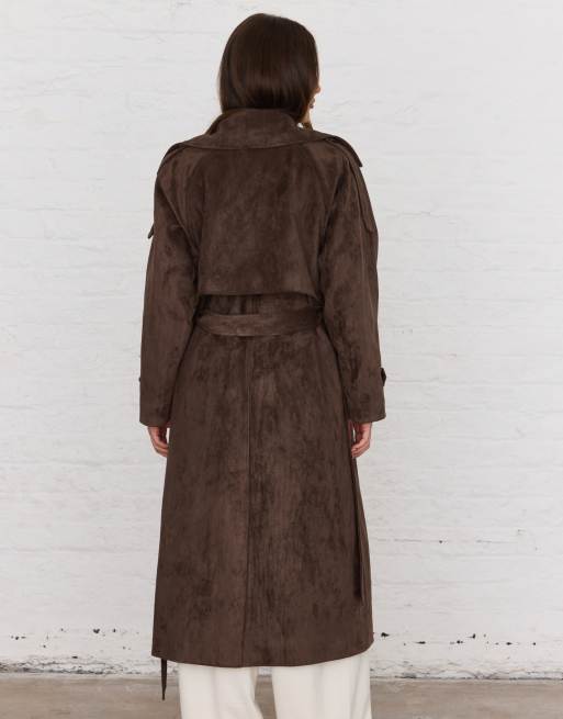 Aria Cove faux suede belted trench maxi coat in chocolate, 3 of 4
