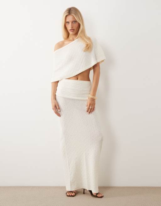 Aria Cove - Fijngebreide strandponcho-top in wit, deel van co-ord set, 2 van 4