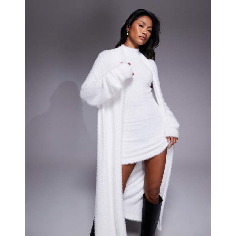 Aria Cove fluffy soft touch knit maxi cardigan co-ord in white | ASOS