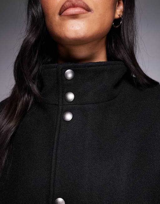 Aria Cove funnel neck zip through wool look pocket detail jacket in black, 2 of 4