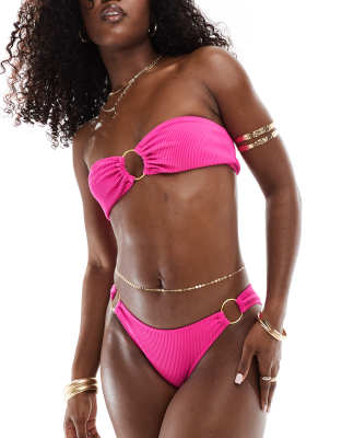 Aria Cove - Gekräuselte Bikinihose in Rosa mit Ringdetail, Kombiteil