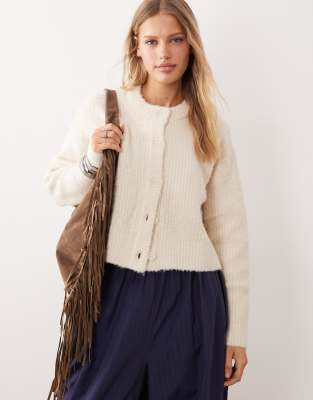 Gilet boutonné en maille bouclée - Crème-Blanc 44
